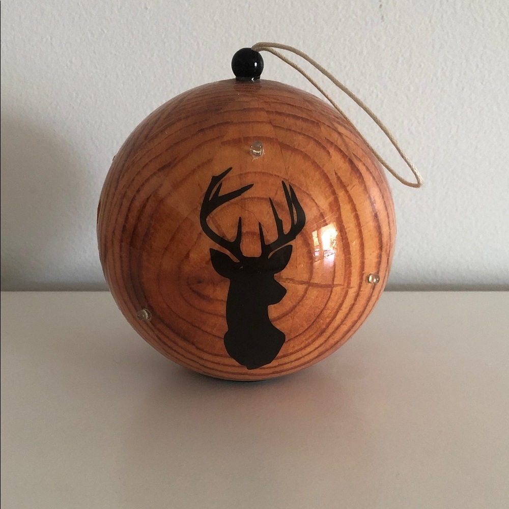Wooden Deer Ornament LED BLINKING LIGHTS set of 2 ornaments